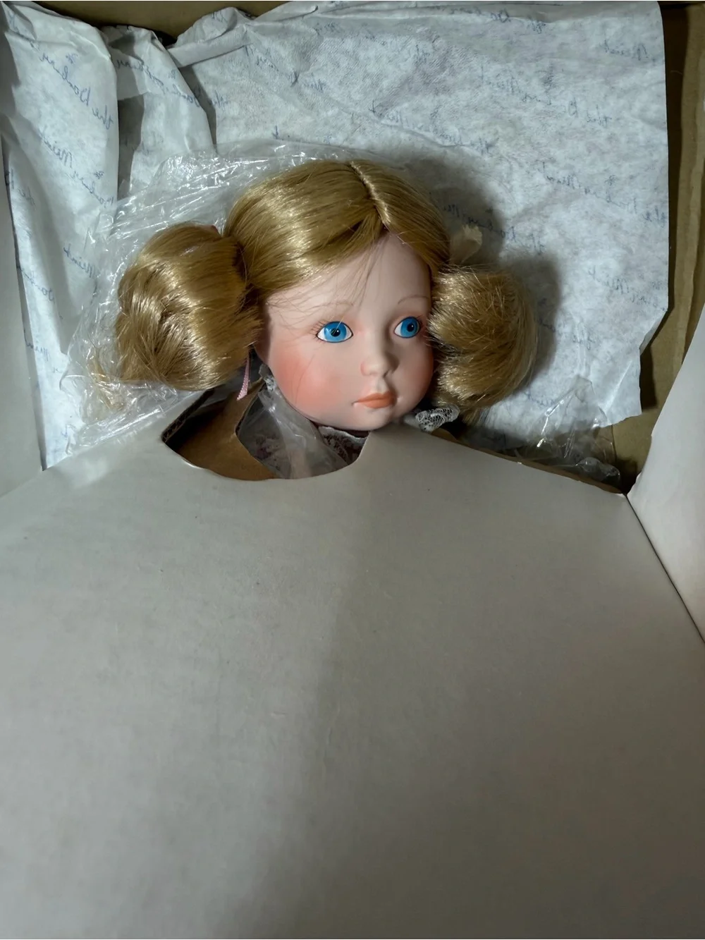 Danbury Mint Porcelain Doll with Cream and Pink Accents